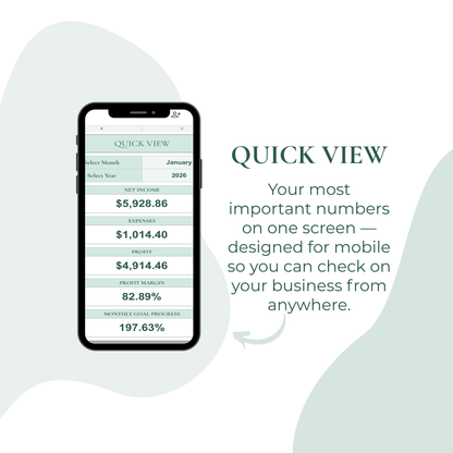 Phone screen displaying financial app with 'Quick View' feature on a light gray background